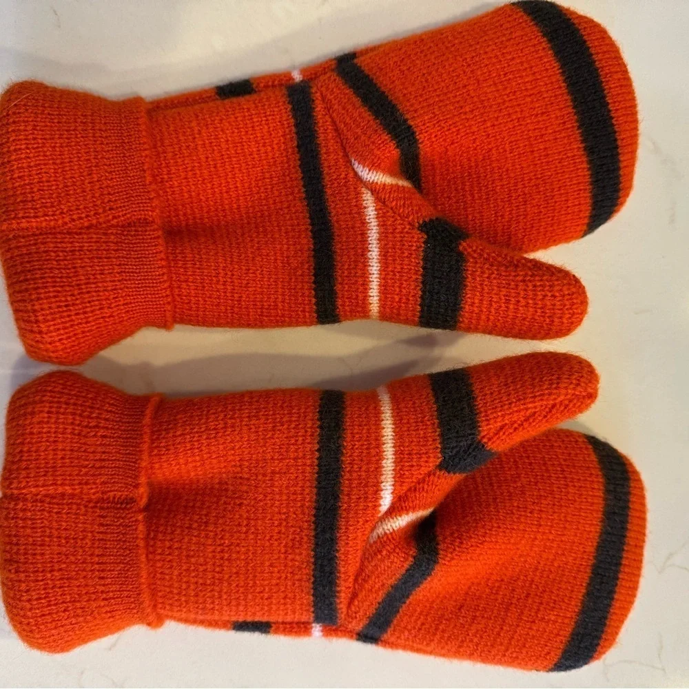 Hand Crafted Red/Orange and Black Fleece Lined Mitten Winter Holiday OS